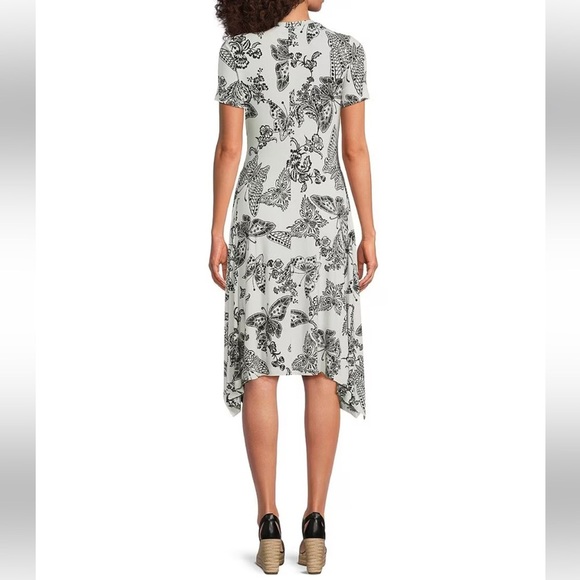 JOHNNY WAS JANIE BUTTERFLY HANDKERCHIEF HEM MIDI DRESS BLACK CREAM SIZE MED NWT - Picture 13 of 13